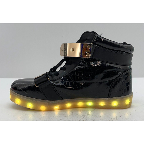 High Top LED Light Up Shoes Black Gold Sneakers Glow Sole Unisex Size 39 - Picture 8 of 15